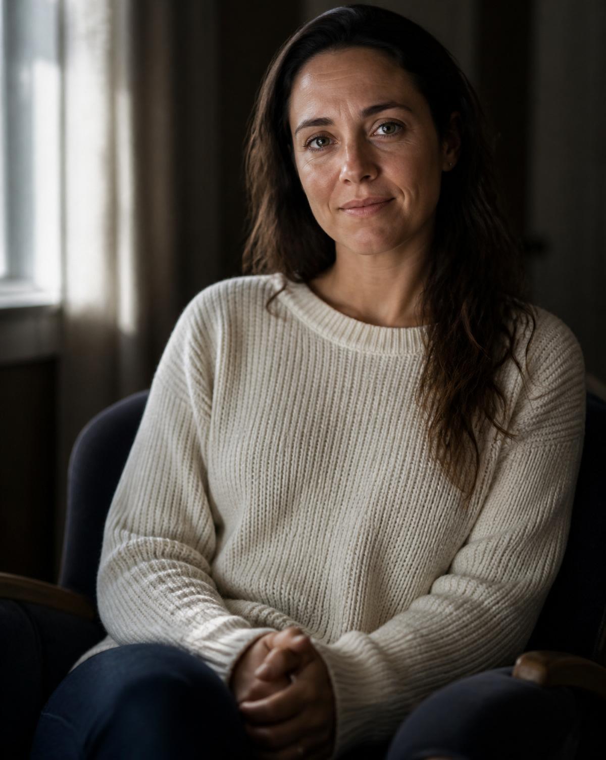 Woman veteran seated in soft window light